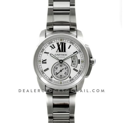 Calibre de Cartier White Dial on Steel Bracelet