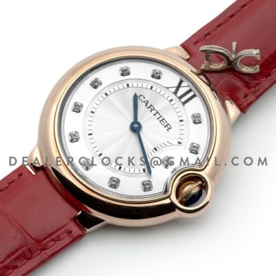 Ballon Bleu de Cartier 33mm White Dial in Rose Gold on Red Leather Strap