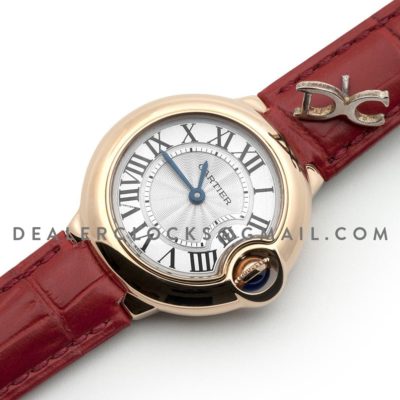 Ballon Bleu de Cartier 28mm White Dial in Gold on Red Leather Strap