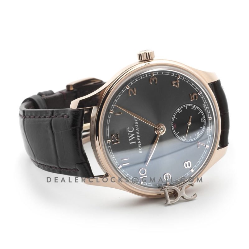 Portuguese Hand Wound Eight Days IW545406 Black Dial in Rose Gold
