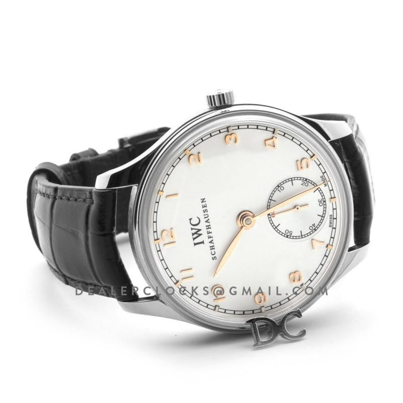 Portuguese Hand Wound Eight Days IW545408 White RG Dial in Steel