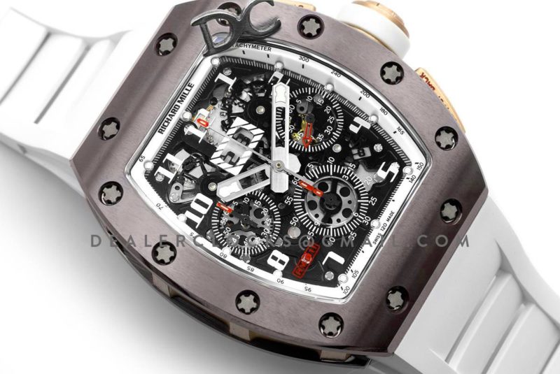 RM 011 Automatic Flyback Chronograph TZP-Z Brown Ceramic Asia Boutique Limited Edition on White Rubber Strap