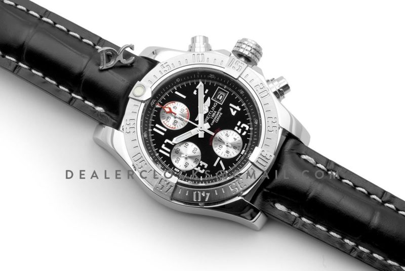 Colt Chronograph 44mm Black Dial in Steel on Black Leather Strap