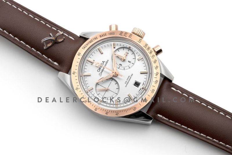 Speedmaster '57 Co-Axial White Dial in Rose Gold/Steel on Brown Leather Strap