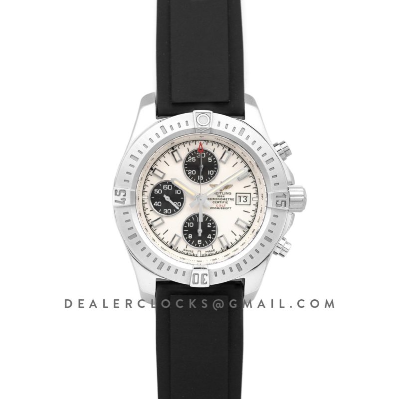 Colt Chronograph 44mm White Dial in Steel on Black Rubber Strap