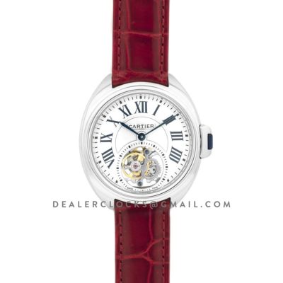 Cle de Cartier Tourbillon White Gold 35mm on Red Leather Strap