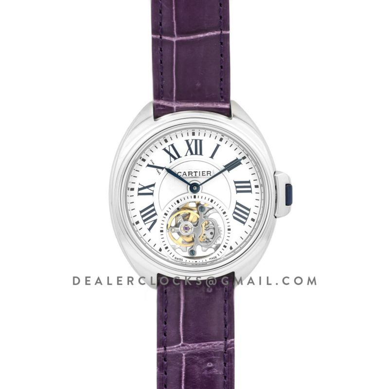 Cle de Cartier Tourbillon White Gold 35mm on Purple Leather Strap
