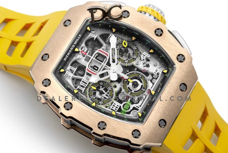 RM 011-03 Automatic Flyback Chronograph in Rose Gold / Titanium on Yellow Rubber