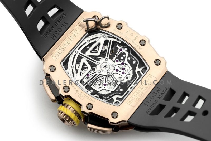 RM 011-03 Automatic Flyback Chronograph in Rose Gold on Black Rubber