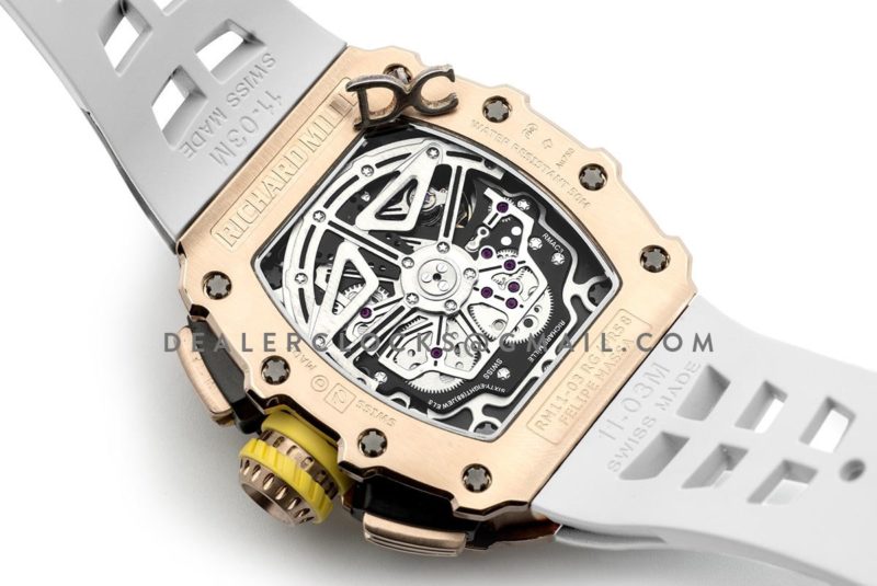 RM 011-03 Automatic Flyback Chronograph in Rose Gold / Titanium on White Rubber