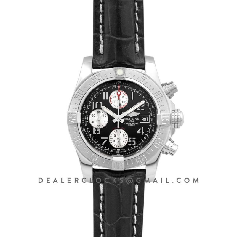 Colt Chronograph 44mm Black Dial in Steel on Black Leather Strap