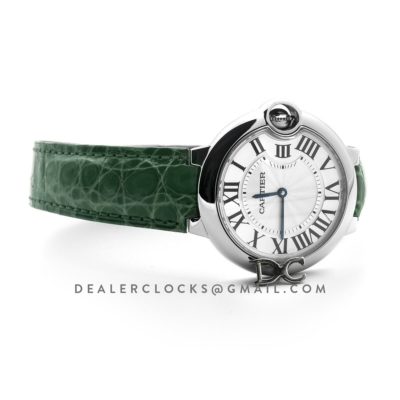 Ballon Bleu de Cartier 36mm White Dial in Steel on Green Leather Strap