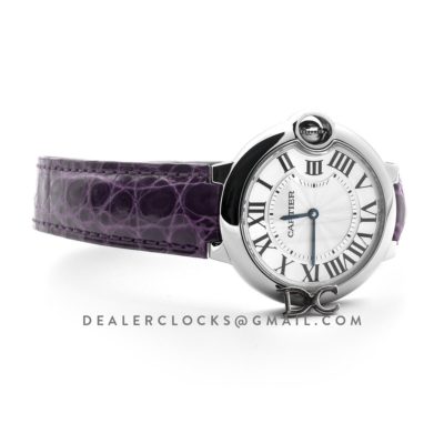 Ballon Bleu de Cartier 36mm White Dial in Steel on Purple Leather Strap
