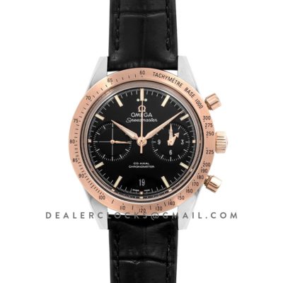 Speedmaster '57 Co-Axial Black Dial in Rose Gold/Steel on Black Leather Strap