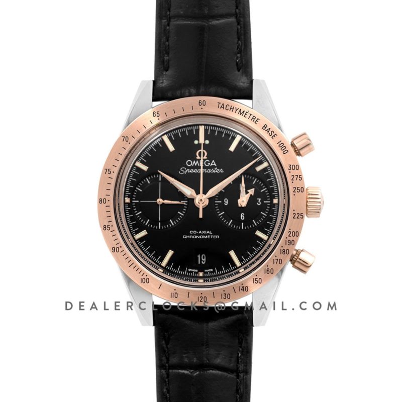 Speedmaster '57 Co-Axial Black Dial in Rose Gold/Steel on Black Leather Strap