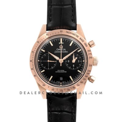 Speedmaster '57 Co-Axial Black Dial in Rose Gold on Black Leather Strap