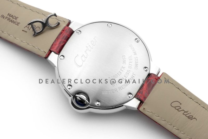 Ballon Bleu de Cartier 36mm White Dial in Steel on Red Leather Strap