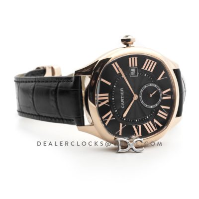 Drive de Cartier Black Dial in Rose Gold on Black Leather Strap
