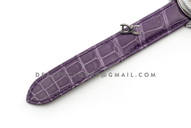 Cle de Cartier Tourbillon with Diamond Bezel in White Gold 35mm on Purple Leather Strap