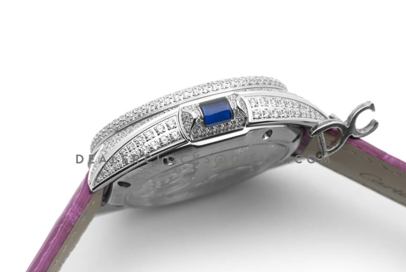 Cle de Cartier Tourbillon with Diamond Bezel in White Gold 35mm on Pink Leather Strap