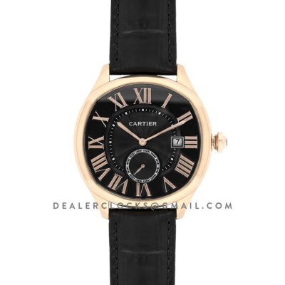 Drive de Cartier Black Dial in Rose Gold on Black Leather Strap