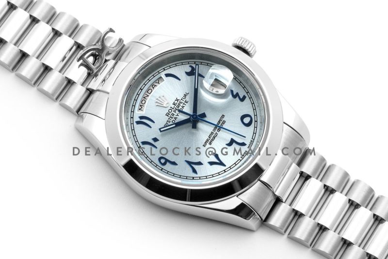 Day-Date 40 228206 Blue Dial in Steel with Arabic Markers