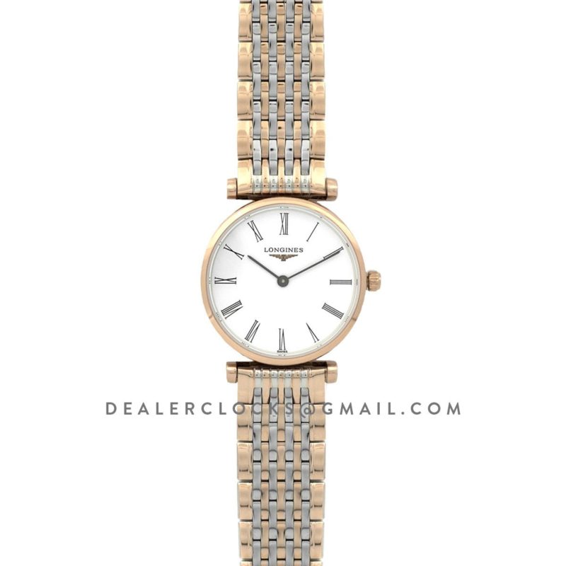 La Grande Classique De Longines 24mm White Dial in Rose Gold on Two Toned Bracelet