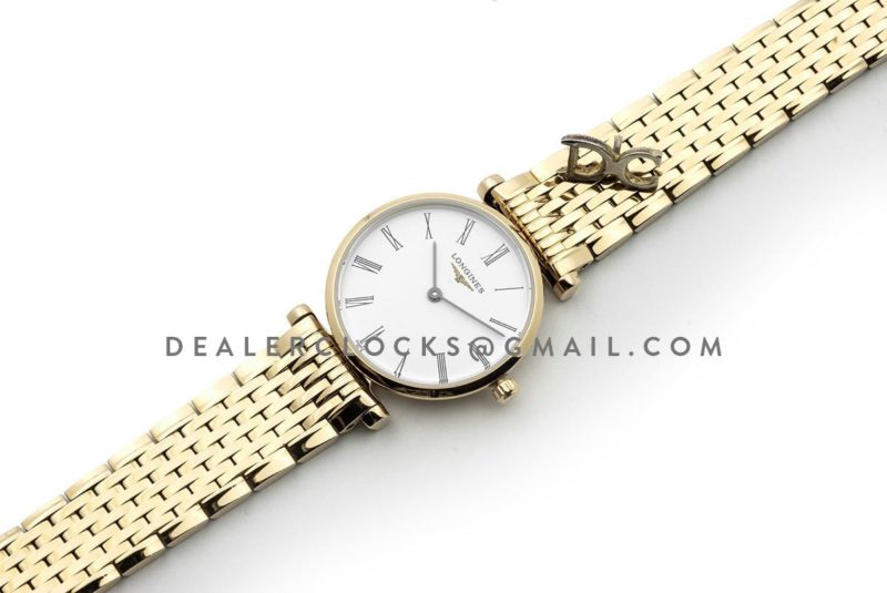 La Grande Classique De Longines 24mm White Dial in Yellow Gold on Bracelet