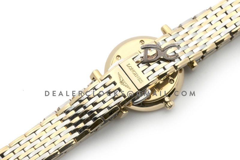 La Grande Classique De Longines 24mm White Dial in Yellow Gold on 2 Toned Bracelet