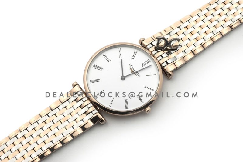 La Grande Classique De Longines 37mm White Dial in Rose Gold on Two Toned Bracelet
