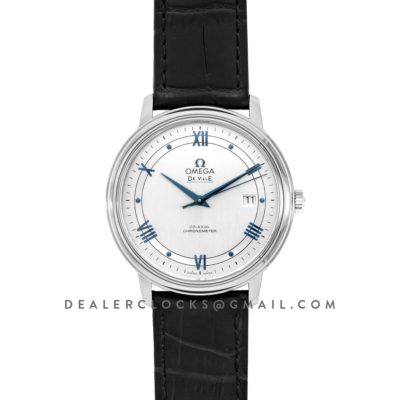 De Ville Co-Axial Chronometer White Dial with Blue Markers in Steel