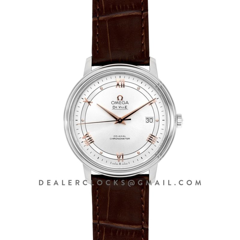 De Ville Co-Axial Chronometer White Dial with Rose Gold Markers in Steel