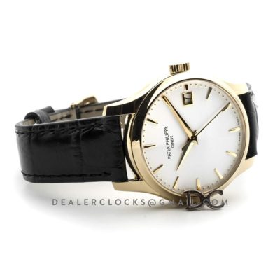 Calatrava 5227J White Dial in Yellow Gold on Black Leather Strap