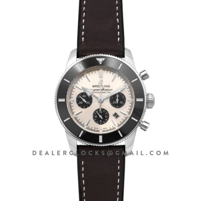 Superocean Heritage II B01 Chronograph in Silver Dial on Steel on Brown Leather Strap