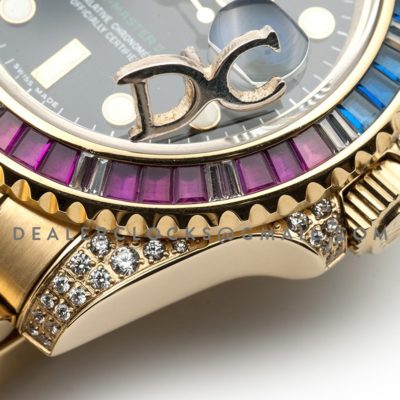 GMT Master II 116758 Pepsi Black Dial in Yellow Gold with Paved Diamond Bezel