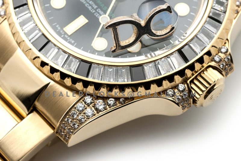 GMT Master II 116758 in Black Dial in Yellow Gold with Paved Diamond Bezel