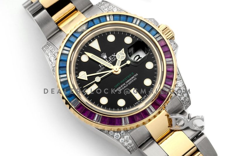 GMT Master II 116758 Pepsi Black Dial in Yellow Gold/Steel with Paved Diamond Bezel