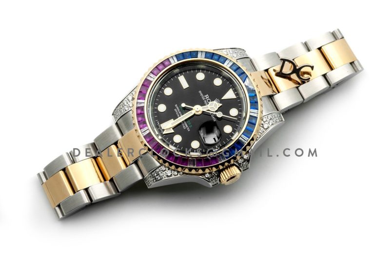 GMT Master II 116758 Pepsi Black Dial in Yellow Gold/Steel with Paved Diamond Bezel