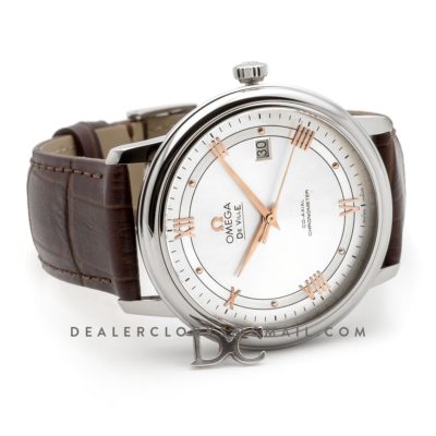 De Ville Co-Axial Chronometer White Dial with Rose Gold Markers in Steel