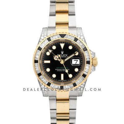 GMT Master II 116713 in Black Dial in Yellow Gold/Steel with Paved Diamond Bezel