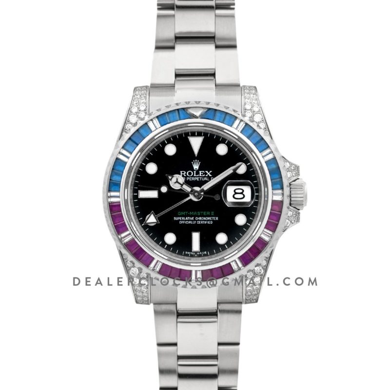 GMT Master II 116758 Pepsi Black Dial in Steel with Paved Diamond Bezel