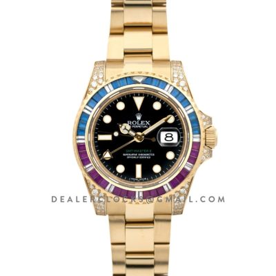 GMT Master II 116758 Pepsi Black Dial in Yellow Gold with Paved Diamond Bezel