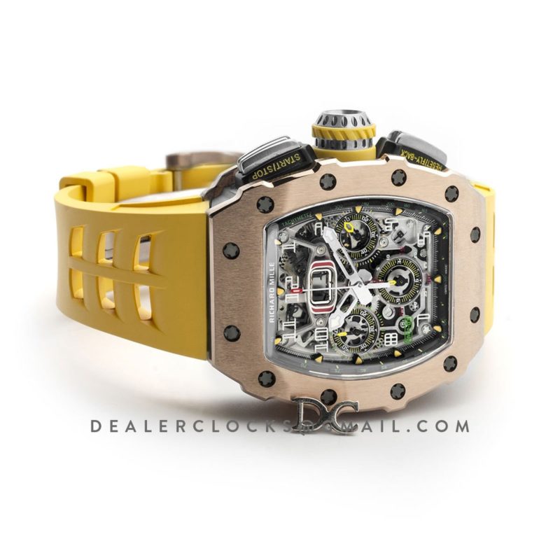 RM 011-03 Automatic Flyback Chronograph in Rose Gold / Titanium on Yellow Rubber