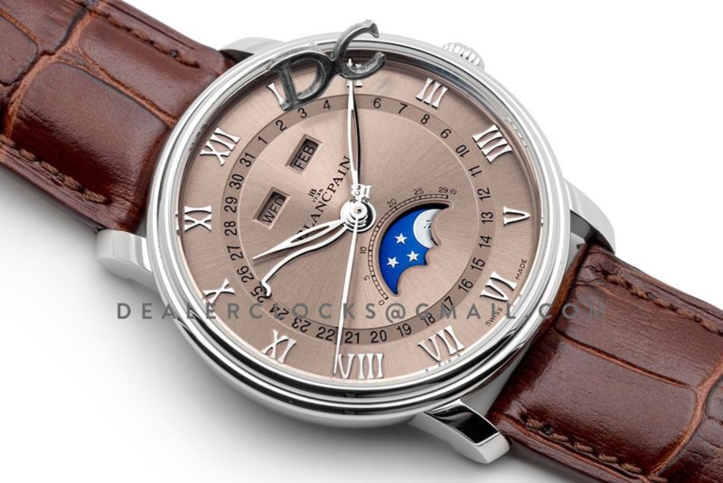 Blancai Villeret Quantieme Complet in Champagne Dial on Brown Leather Strap