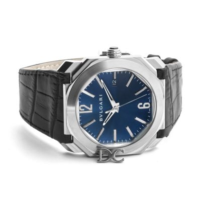 Octo Solotempo Blue Dial with Silver Markers on Black Leather Strap