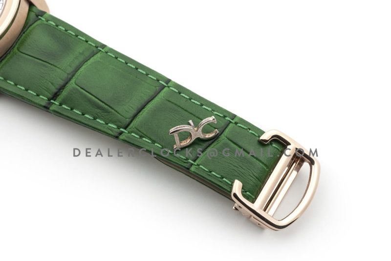 Calibre de Cartier  White Dial in Rose Gold on Green Leather Strap