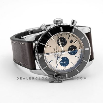 Superocean Heritage II B01 Chronograph in Silver Dial on Steel on Brown Leather Strap