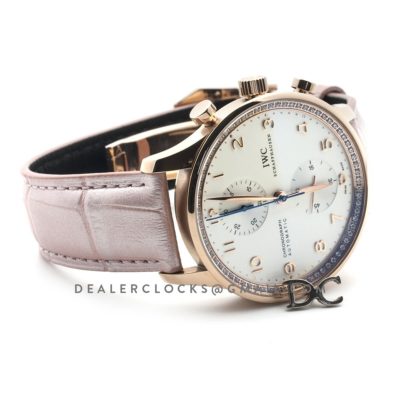 Portugieser Chronograph Automatic White Dial in Rose Gold on Pink Leather Strap