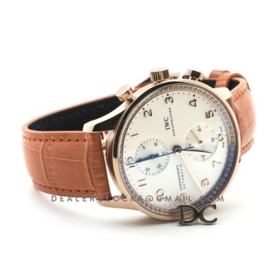 Portugieser Chronograph Automatic White Dial in Rose Gold on Orange Leather Strap