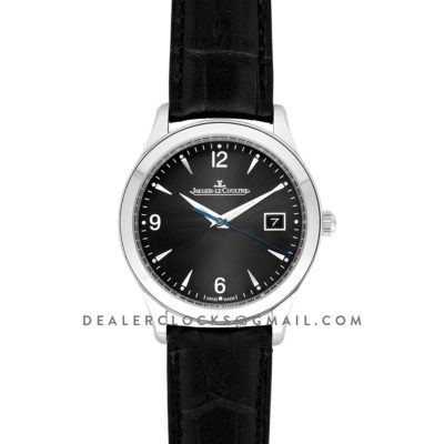 Master Control Date Black Dial in Steel on Black Leather Strap